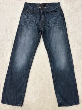 Helix Mens 30x32 Loose Straight Baggy Jeans Y2K Skater Whiskered Blue Denim